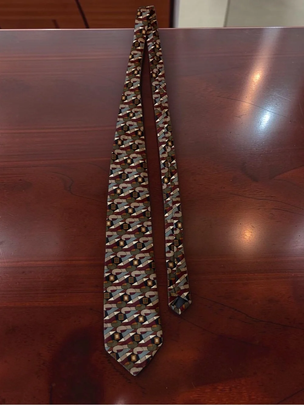 Martin Wong Napa CA Geometric Abstract Silk Necktie Retro 90s Mid Mod Vintage